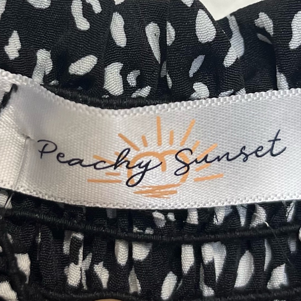 NWT Black w/ White Spots Shirred Dress - Peachy Sunset - Picture 7 of 9